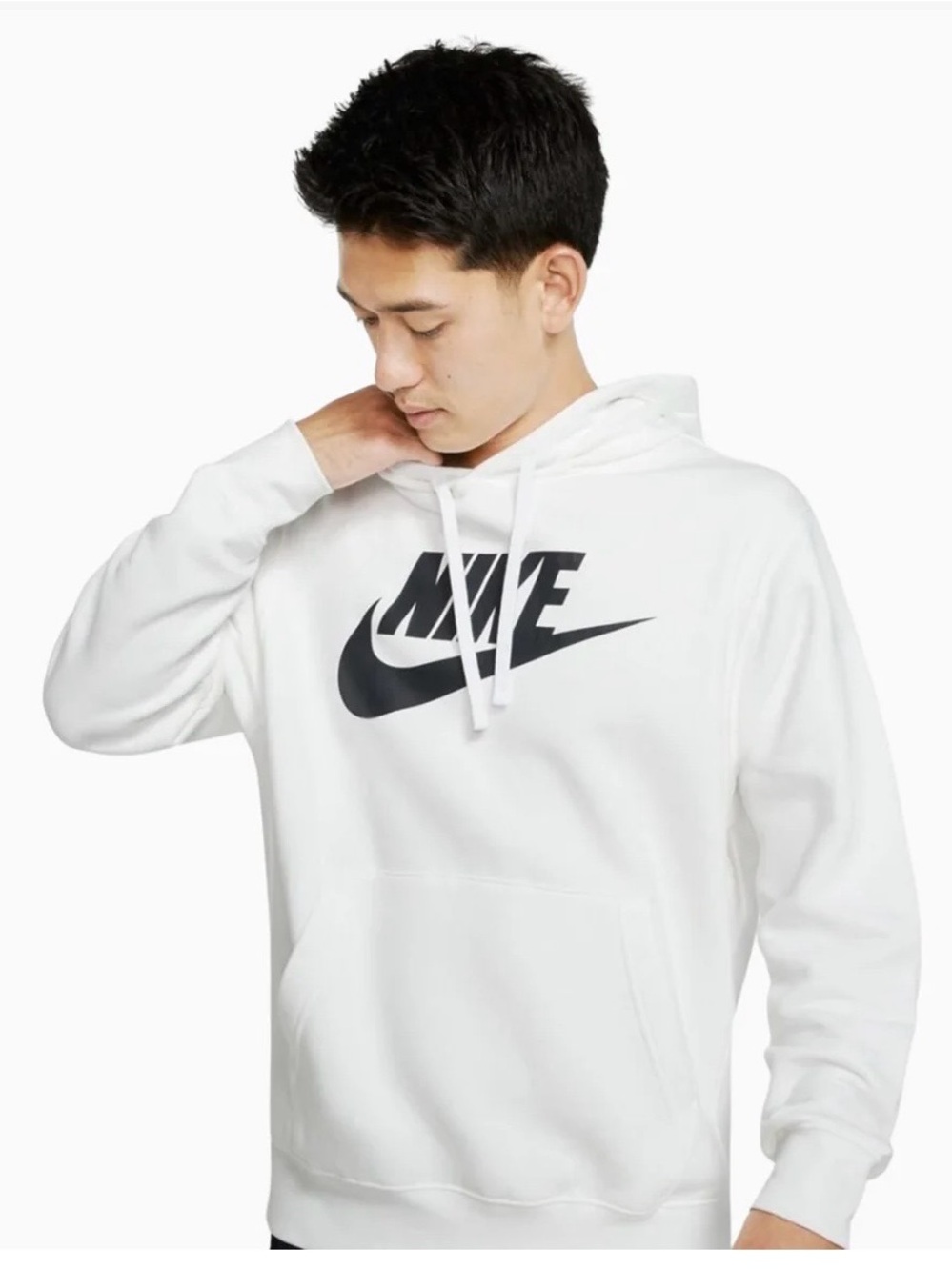 Nike Men's White Hooded Pullover Sweatshirt